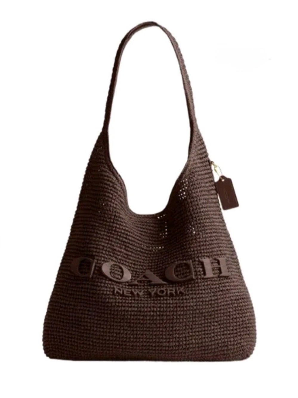 COACH Brooklyn Brown Woven Straw Hobo Tote